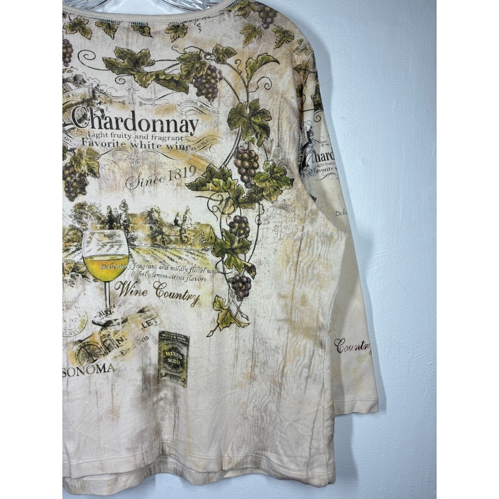 Vintage 90s Y2K Allover Graphic Print Chardonnay Wine Country Shirt Top XL Fairy - Picture 12 of 15